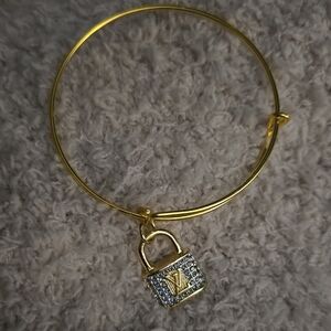 Gold-Tone Padlock Charm Bangle Bracelet - Designer-Inspired